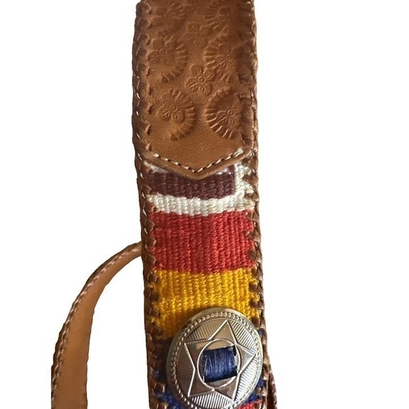 Multi Color Leather Belt Guatemala Metal Detail Size Medium - Picture 3 of 6